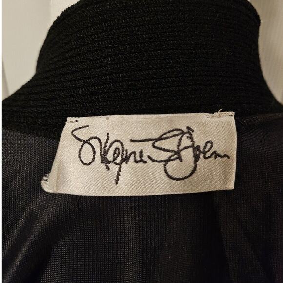 ST. JOHN VINTAGE BLACK OPEN-FRONT LONG CARDIGAN – SIZE P – KNIT – RIBBED CUFFS - Picture 5 of 7